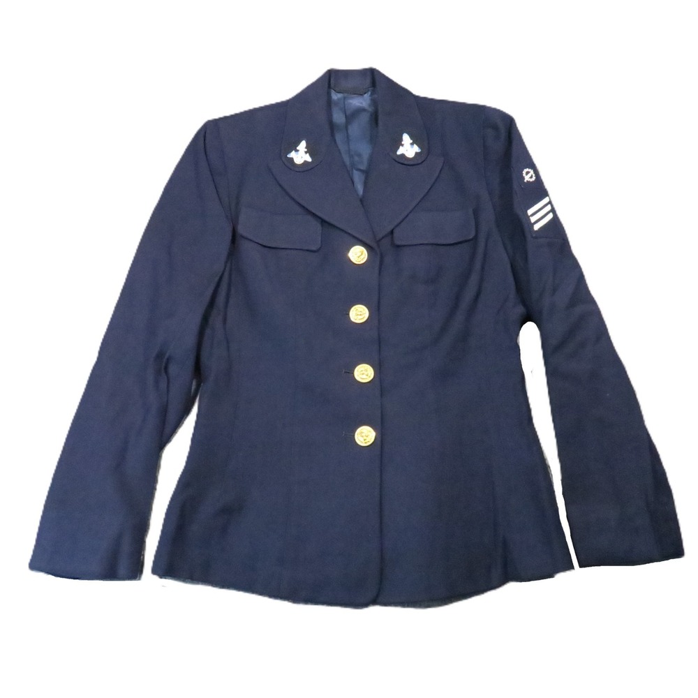 Vintage US Navy Wool Blazer Jacket Womens 12R Blue Gold Buttons Military Uniform
